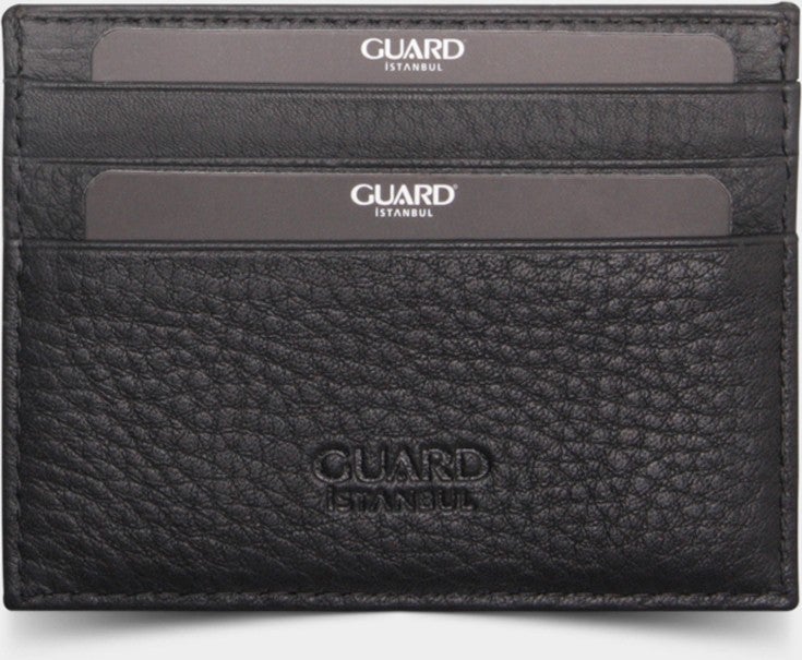 Guard Double Sided Matte Black Leather Card Holder/Business Card Holder  - Image 1