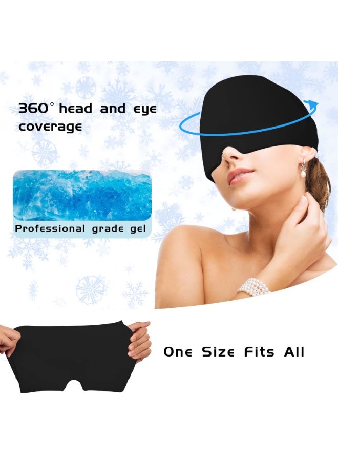 Chabeia Gel Ice Relief Mask Pack for Headache Cold and Hot Therapy Face Eye Neck and Head Hat Cap for Migraine pain, Chronic Migraine,Puffy Eyes, Tension, Sinus and Stress Reliefing,Migraine Relief Cap, Single-Sided Gel Ice Hot Head Wrap(Black) - Image 5