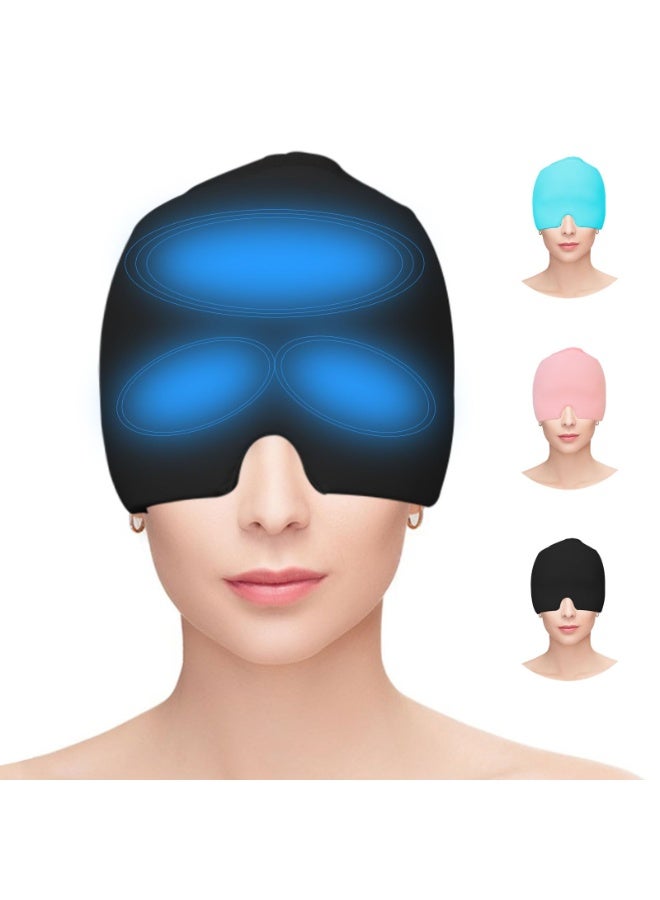 Chabeia Gel Ice Relief Mask Pack for Headache Cold and Hot Therapy Face Eye Neck and Head Hat Cap for Migraine pain, Chronic Migraine,Puffy Eyes, Tension, Sinus and Stress Reliefing,Migraine Relief Cap, Single-Sided Gel Ice Hot Head Wrap(Black) - Image 1