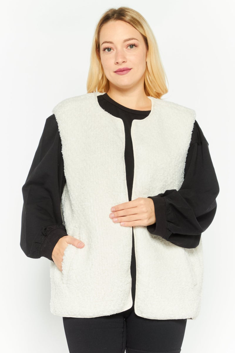 Bagatelle Women Regular Fit Faux Fur Vest, Cream - Image 1