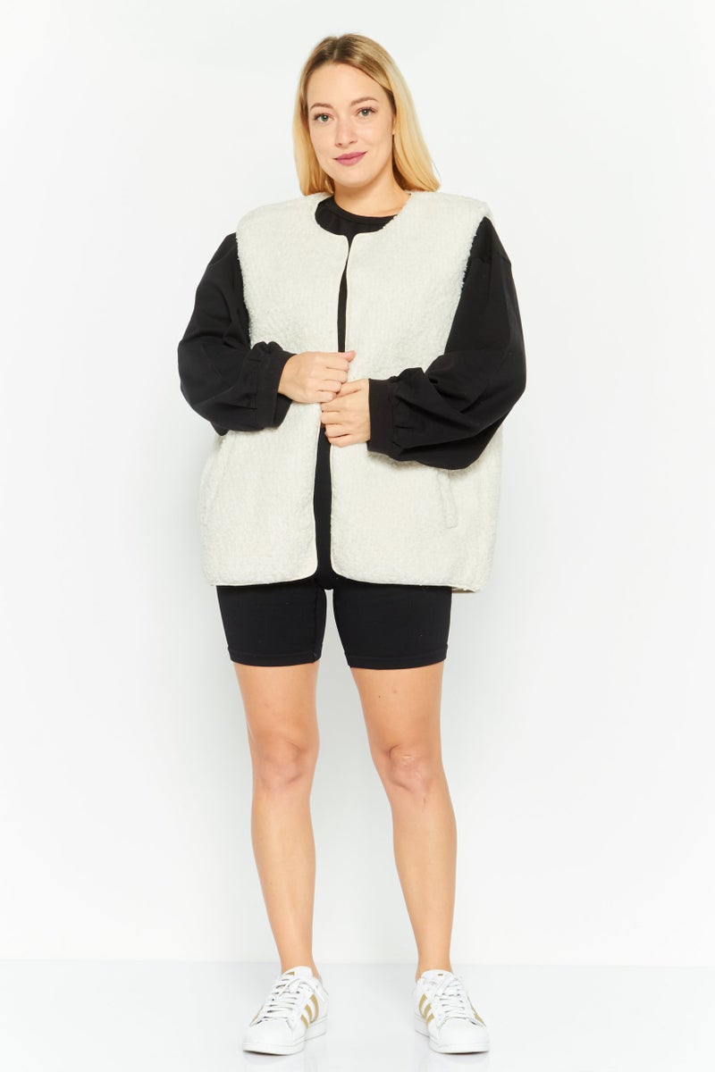 Bagatelle Women Regular Fit Faux Fur Vest, Cream - Image 3