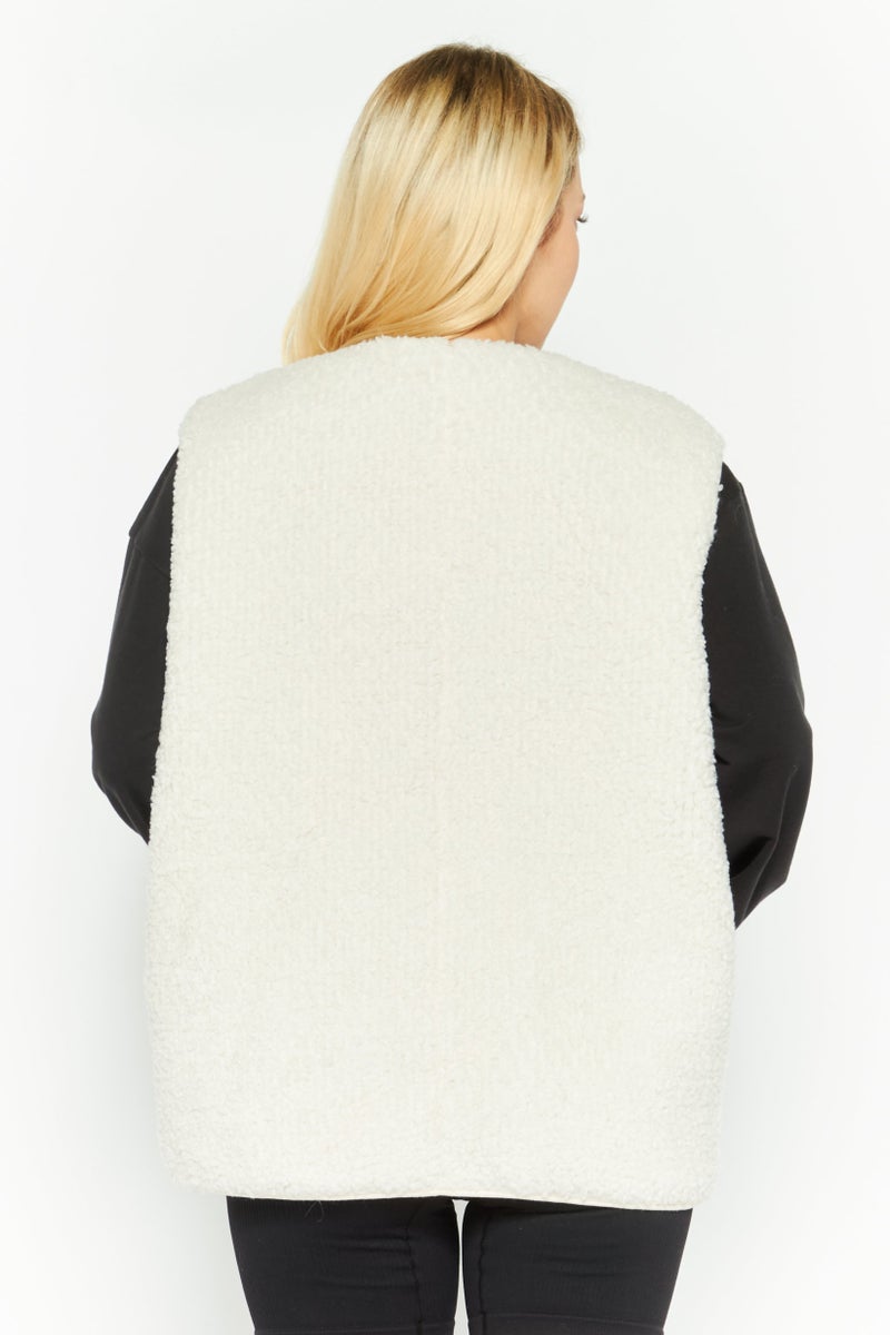 Bagatelle Women Regular Fit Faux Fur Vest, Cream - Image 4