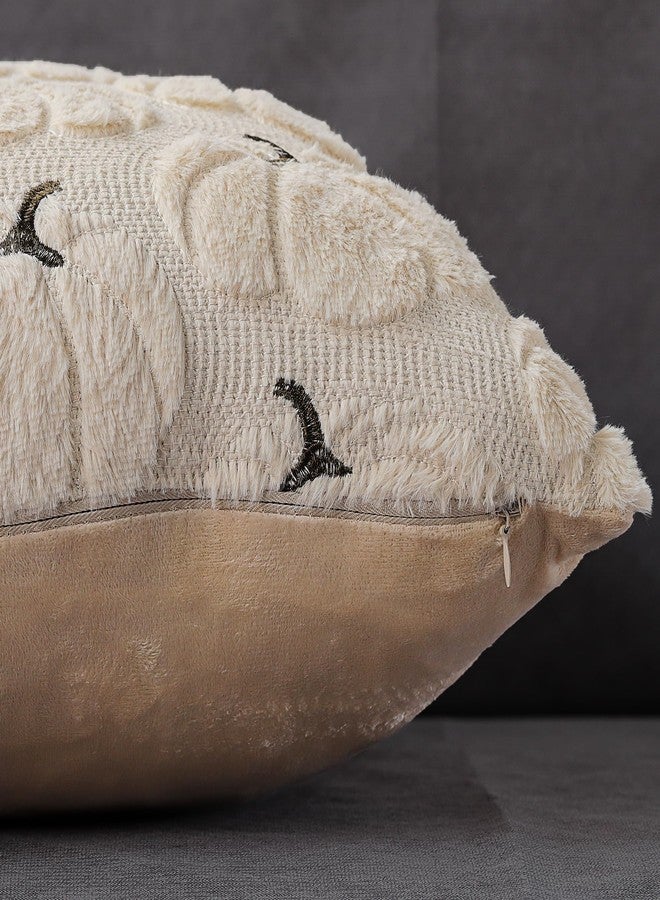 4TH Emotion Fall Pumpkins Decorative Pillow Covers 18x18 Set of 2, Beige Soft Plush Faux Fur Wool Farmhouse Throw Cushion Cases for Autumn Thanksgiving Holiday Home Decorations - Image 3