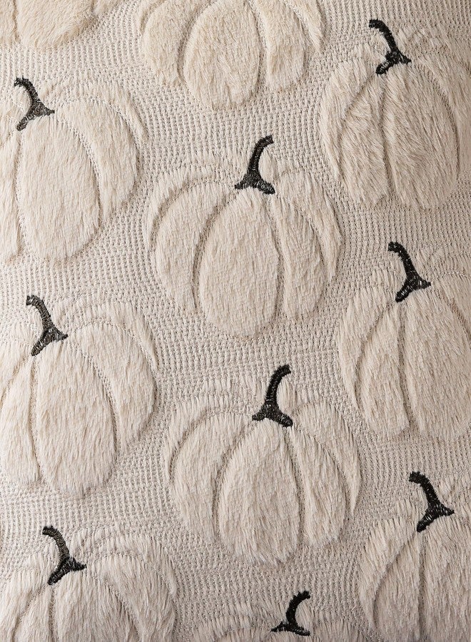 4TH Emotion Fall Pumpkins Decorative Pillow Covers 18x18 Set of 2, Beige Soft Plush Faux Fur Wool Farmhouse Throw Cushion Cases for Autumn Thanksgiving Holiday Home Decorations - Image 2