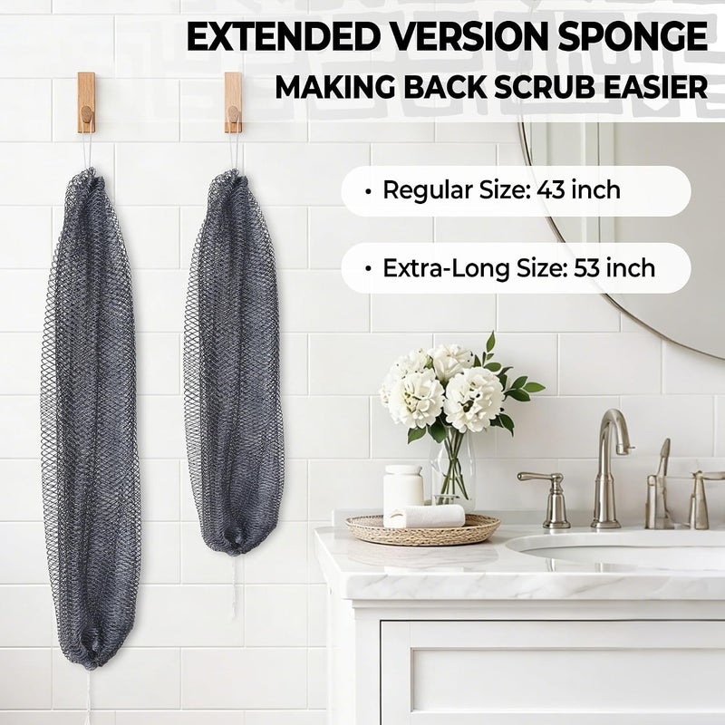 RelaxScene African Net Sponge Authentic - 2 Pieces 52IN Stretched Length Exfoliating Body Scrubber Bath Sponge - Loofah Washcloth Back Scrub for Shower Body Exfoliator - Image 2
