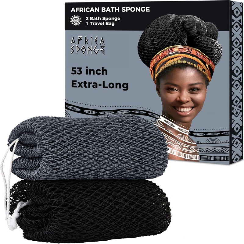 RelaxScene African Net Sponge Authentic - 2 Pieces 52IN Stretched Length Exfoliating Body Scrubber Bath Sponge - Loofah Washcloth Back Scrub for Shower Body Exfoliator - Image 1