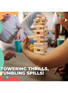 Generic Wooden Blocks 54 Pcs Building Blocks Game Challenging Wooden Tumbling Tower, Wooden Stacking Toys Board Educational Puzzle Game for Adults and Kids (Wooden)  - Image 3