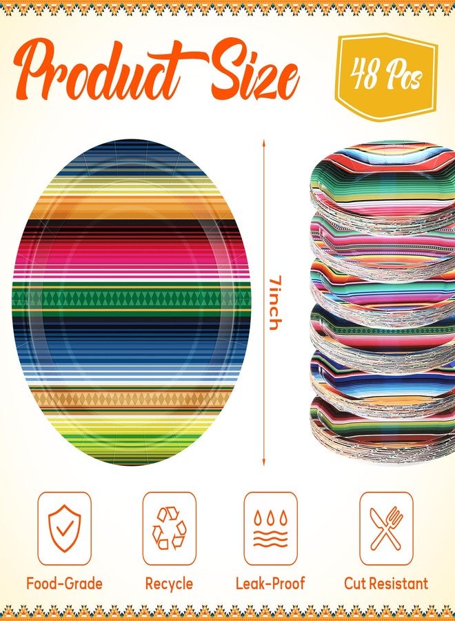 Pickmesh 48 Pcs Fiesta Paper Plates 7 Inch Mexican Party Colorful Stripes Dessert Plates Decorative Dinnerware for Cinco De Mayo Birthday Taco Party Decorations Favors - Image 3