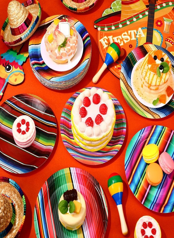 Pickmesh 48 Pcs Fiesta Paper Plates 7 Inch Mexican Party Colorful Stripes Dessert Plates Decorative Dinnerware for Cinco De Mayo Birthday Taco Party Decorations Favors - Image 4