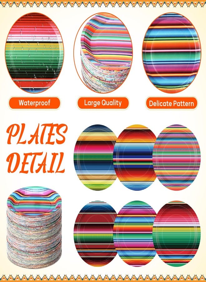 Pickmesh 48 Pcs Fiesta Paper Plates 7 Inch Mexican Party Colorful Stripes Dessert Plates Decorative Dinnerware for Cinco De Mayo Birthday Taco Party Decorations Favors - Image 2