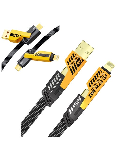 4 IN 1 Multi-function Super-Fast USB Charging Cable,C Cable, Metal Cable, Braided Cable 65W USB C USB A, Gold Plated 27W, USB Charging Cable Compatible with Smart Phones,13,14 along with Cable Holder