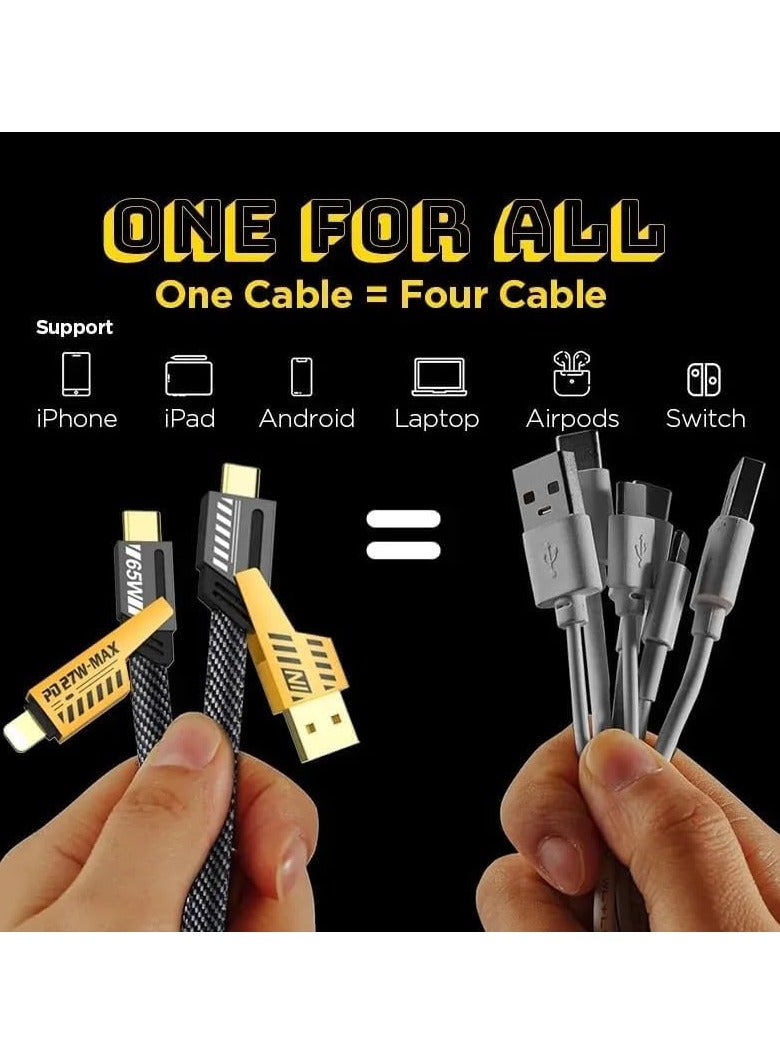 4 IN 1 Multi-function Super-Fast USB Charging Cable,C Cable, Metal Cable, Braided Cable 65W USB C USB A, Gold Plated 27W, USB Charging Cable Compatible with Smart Phones,13,14 along with Cable Holder - Image 2