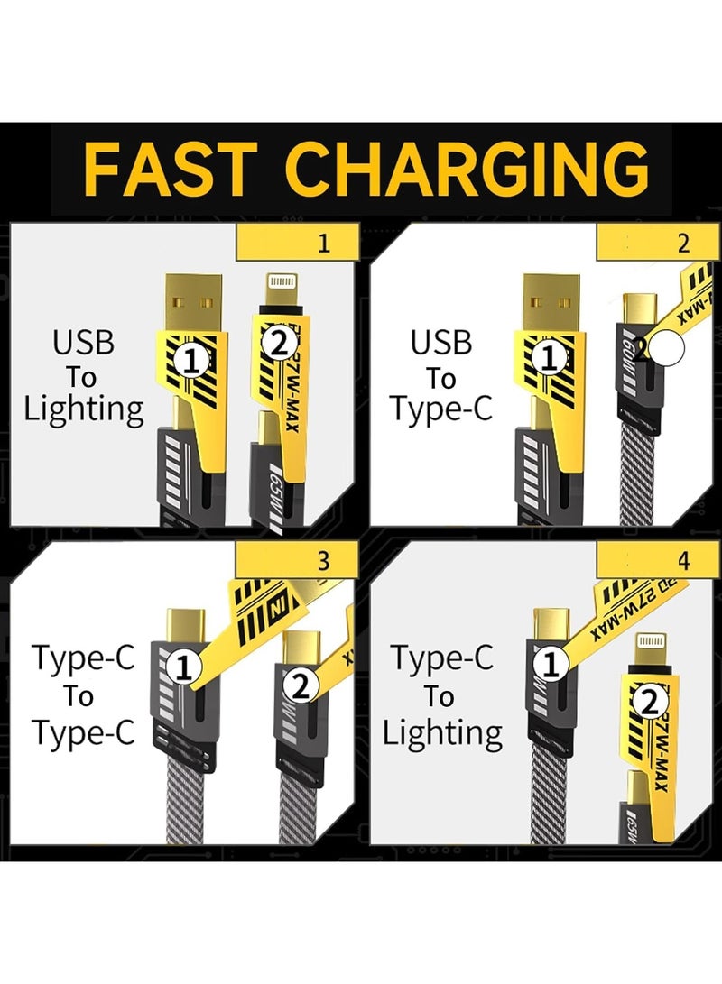 4 IN 1 Multi-function Super-Fast USB Charging Cable,C Cable, Metal Cable, Braided Cable 65W USB C USB A, Gold Plated 27W, USB Charging Cable Compatible with Smart Phones,13,14 along with Cable Holder - Image 3