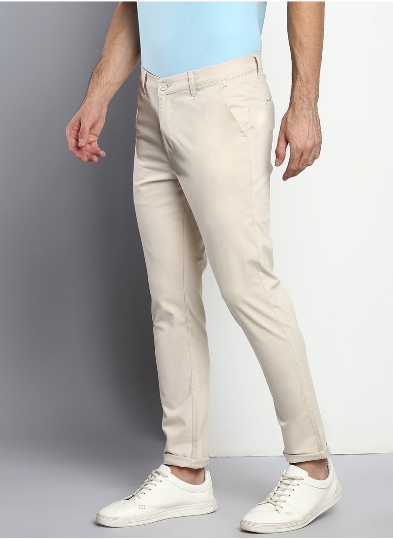 Dennis Lingo Men's Cream Tapered Fit Cotton Chino  - Image 3