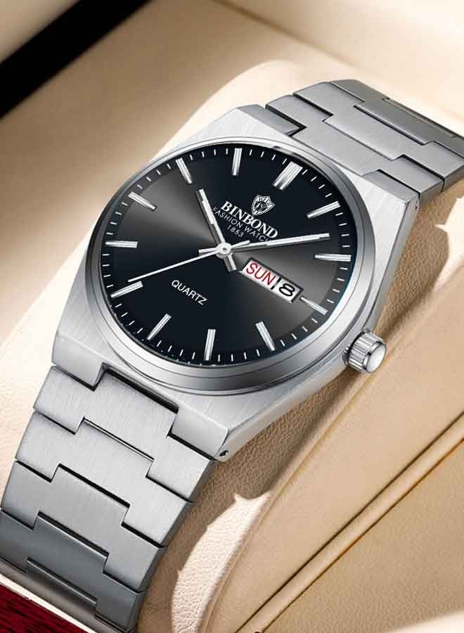 بينبوند ساعة BINBOND للرجال من الكوارتز الفاخرة ذات العلامة التجارية الأعلى ساعة أصلية للرجال مقاومة للماء ومضيئة وتاريخ الأسبوع من الفولاذ المقاوم للصدأ للرجال - Image 1