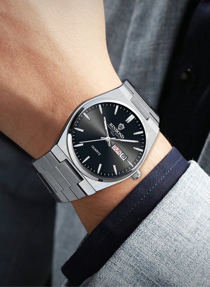 بينبوند ساعة BINBOND للرجال من الكوارتز الفاخرة ذات العلامة التجارية الأعلى ساعة أصلية للرجال مقاومة للماء ومضيئة وتاريخ الأسبوع من الفولاذ المقاوم للصدأ للرجال - Image 3