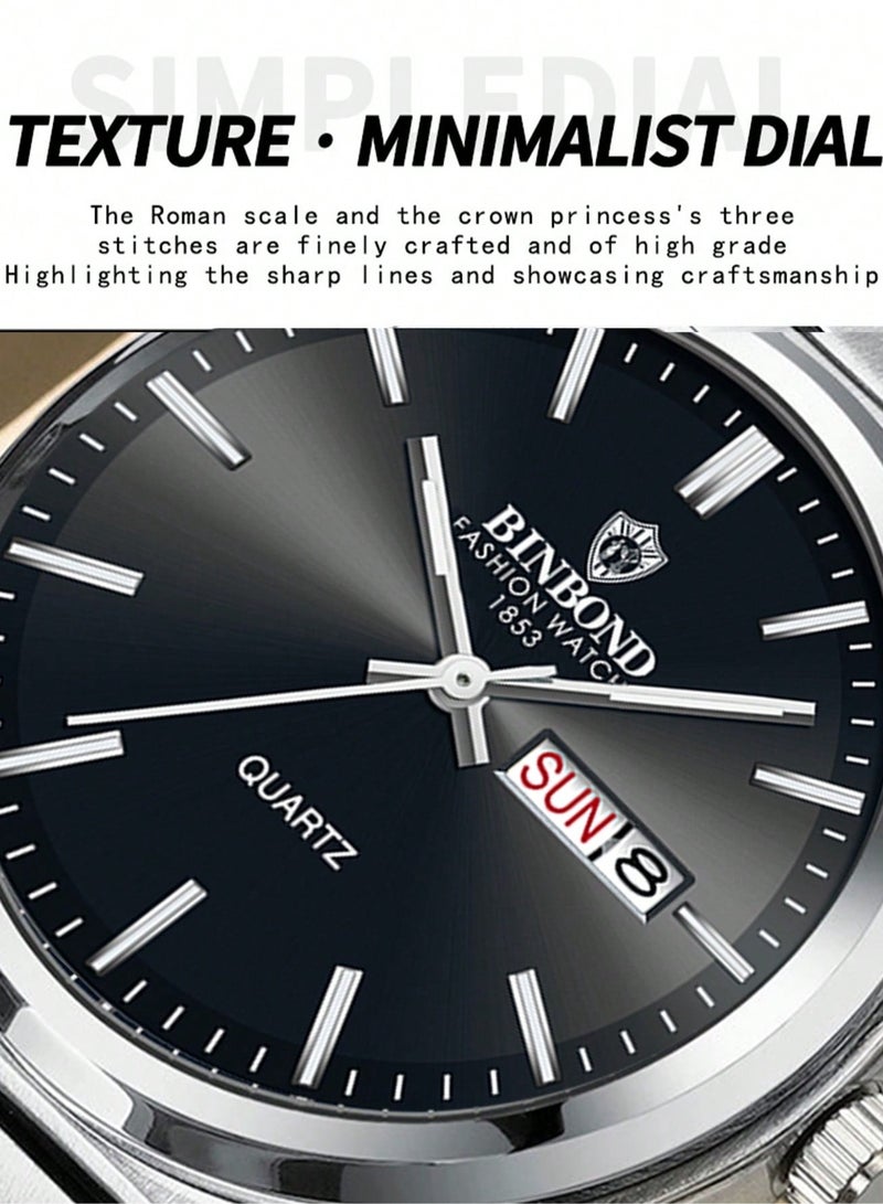 بينبوند ساعة BINBOND للرجال من الكوارتز الفاخرة ذات العلامة التجارية الأعلى ساعة أصلية للرجال مقاومة للماء ومضيئة وتاريخ الأسبوع من الفولاذ المقاوم للصدأ للرجال - Image 5