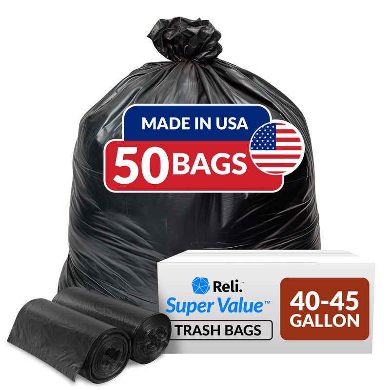 Reli. 40 to 45 Trash Bags Heavy Duty | 50 Trash Bags | Super Sizeable for Serious Garbage Cleanup (Black) - Image 1