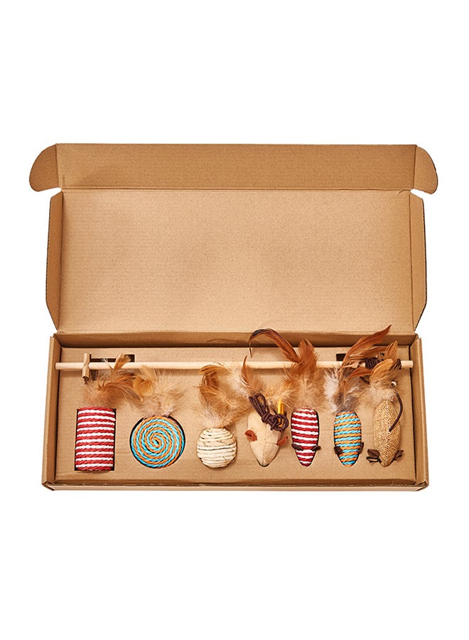 7-In-1 Cat Teaser Interactive Toy Set Wand With Feather Multicolour - Image 1