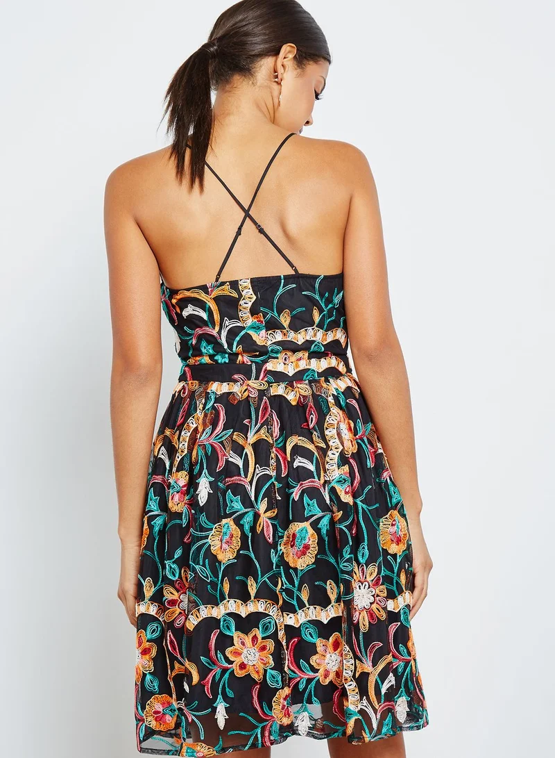 ONLY Back Criss Cross Embroidered Dress