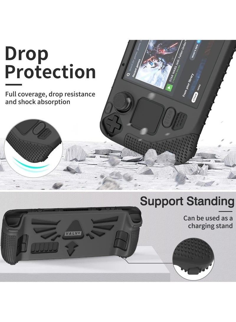 general MAKINGTEC Steam Deck Standing Protective Case, Thickening Silicone Accessories Protector, Soft Cover Skin Shell with 2 Pairs Thumb Grips, Full Protection Kit to Anti-Slip for Valve Stream Deck (Black) - Image 3