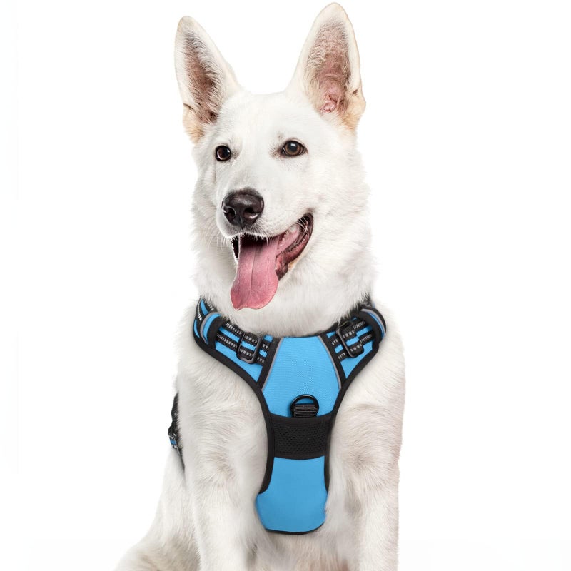 Eagloo Dog Harness Large Breed, No Pull Service Vest with Reflective Strips and Control Handle, Adjustable and Comfortable for Easy Walking, No Choke Pet Harness with 2 Metal Rings, Sky Blue, XL - Image 1