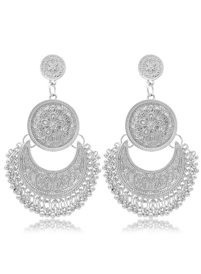 RechicGu Polish Silver Ethnic Bali Jhumka Jhumki Lotus Mexico Gypsy Dangle Earrings Traditional Ear Studs With Gift Box  - Image 1