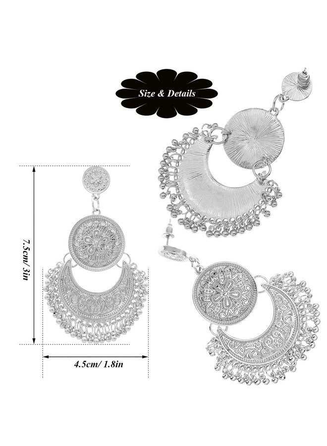 RechicGu Polish Silver Ethnic Bali Jhumka Jhumki Lotus Mexico Gypsy Dangle Earrings Traditional Ear Studs With Gift Box  - Image 4