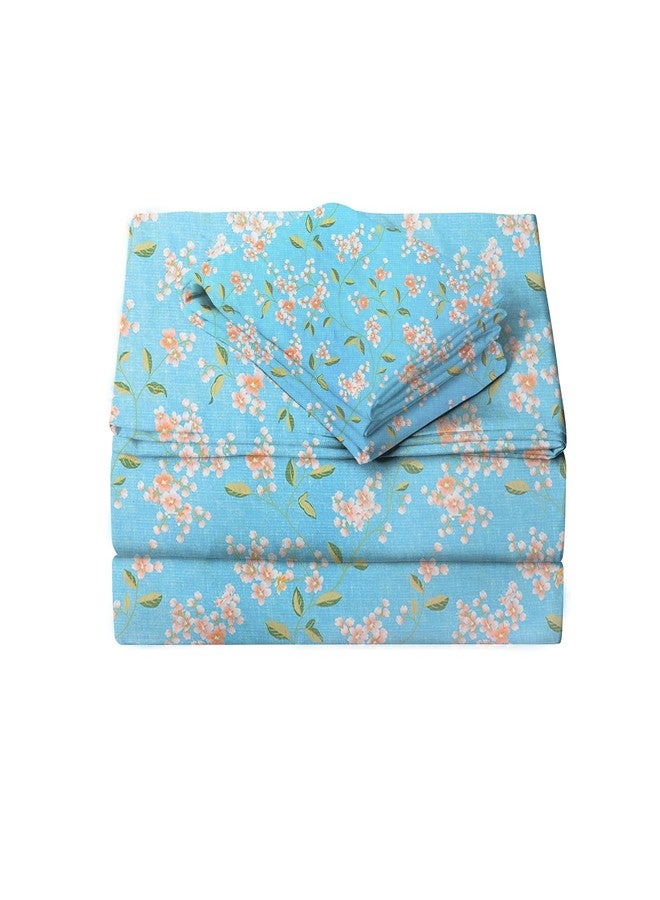JSD Blue Floral Printed Sheet Set Full Size, 4 Piece Soft Pattern Microfiber Sheets Extra Deep Pocket - Image 1