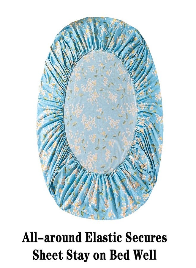 JSD Blue Floral Printed Sheet Set Full Size, 4 Piece Soft Pattern Microfiber Sheets Extra Deep Pocket - Image 4