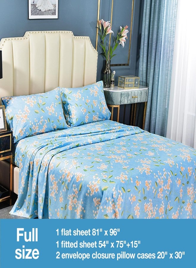 JSD Blue Floral Printed Sheet Set Full Size, 4 Piece Soft Pattern Microfiber Sheets Extra Deep Pocket - Image 2
