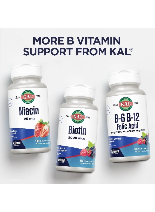 KAL Vitamin B12 Methylcobalamin and Adenosylcobalamin 2000 mcg ActivMelt, B12 Energy Supplements, Metabolism, Nerve, Red Blood Cell Support, High Absorption, Natural Berry, 60 Serv, 60 Micro Tablets