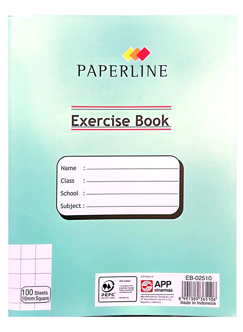 paperline دفتر تمارين مربع مقاس 10 مم، 100 ورقة - Image 1