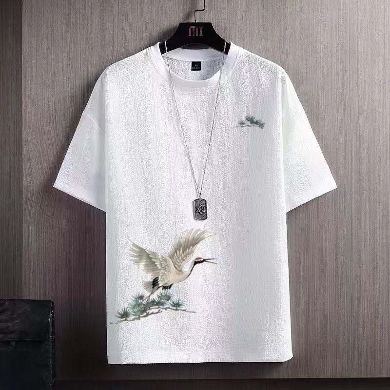 2025 New Ice Silk Short Sleeve Men's Summer Thin Ant T-shirt National Fashion Loose plus size Round Neck Half Sleeve T-shirt - Image 1