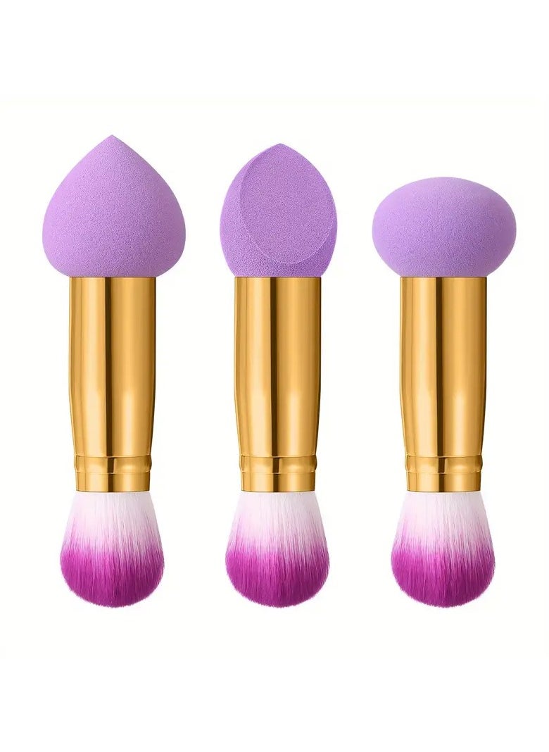 Goolsky Set Of 1/3 Double-ended Purple Makeup Sponge + Makeup Brush  - Image 1
