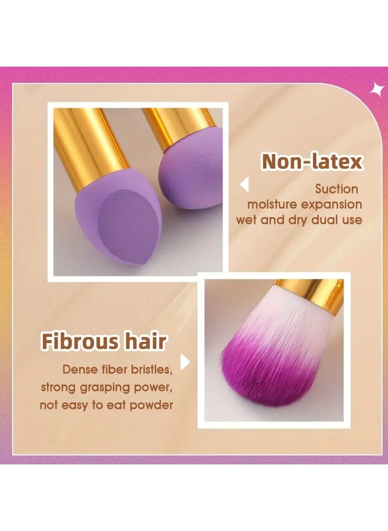 Goolsky Set Of 1/3 Double-ended Purple Makeup Sponge + Makeup Brush  - Image 4