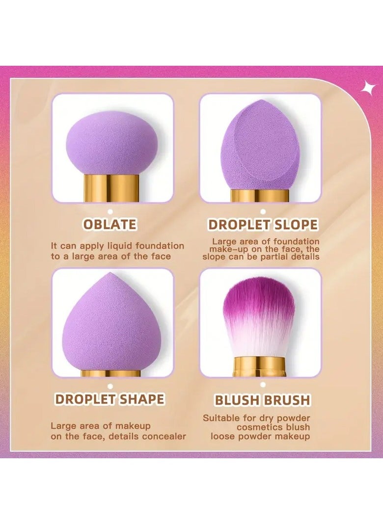 Goolsky Set Of 1/3 Double-ended Purple Makeup Sponge + Makeup Brush  - Image 5