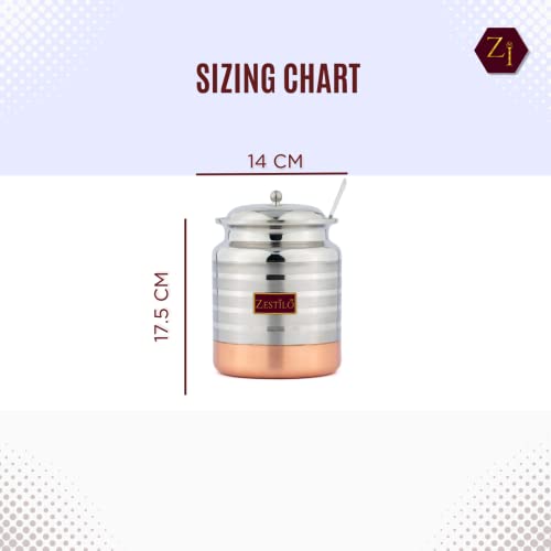 ZESTILO Stainless Steel Oil/Ghee Jar Ghee Container Oil Pot Ghee Container with Spoon Copper Bottom Finish (1500 ml) - Image 3