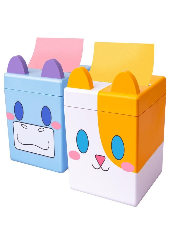 Dormercy Pop-up Notes Dispenser, Hippo and Cat Cute Sticky Note Holder for Office, School, Animal Stationery Supplies for Office, School, Large Capacity, 3x3 in, 2 Pack(Patented) - Image 1