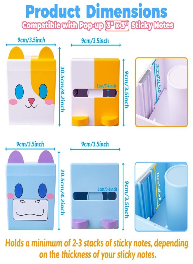 Dormercy Pop-up Notes Dispenser, Hippo and Cat Cute Sticky Note Holder for Office, School, Animal Stationery Supplies for Office, School, Large Capacity, 3x3 in, 2 Pack(Patented) - Image 2