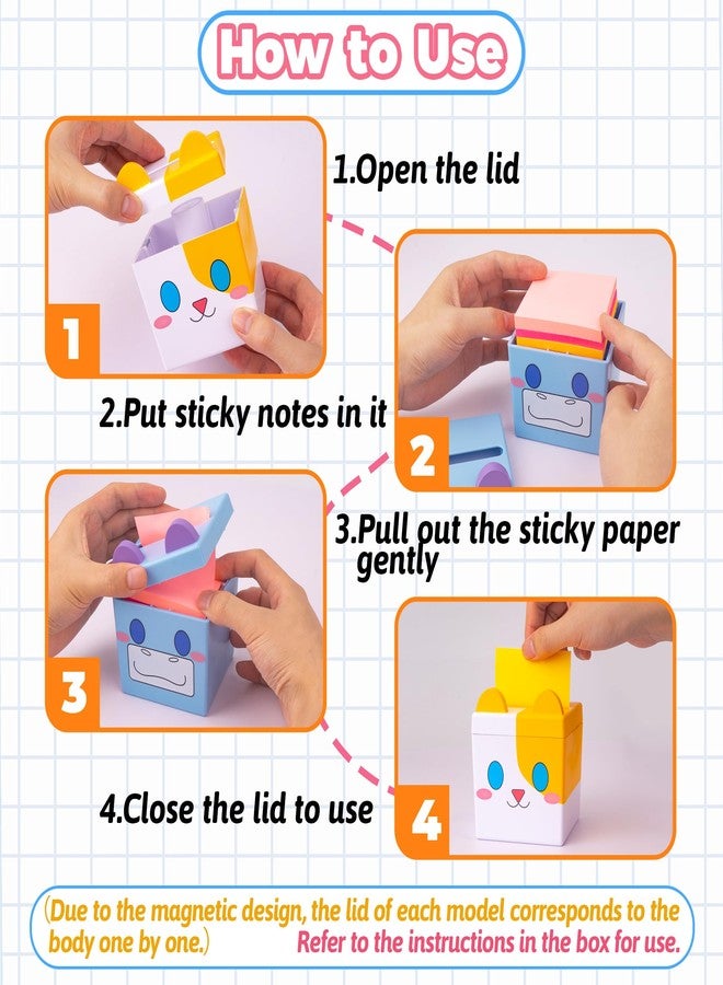 Dormercy Pop-up Notes Dispenser, Hippo and Cat Cute Sticky Note Holder for Office, School, Animal Stationery Supplies for Office, School, Large Capacity, 3x3 in, 2 Pack(Patented) - Image 3