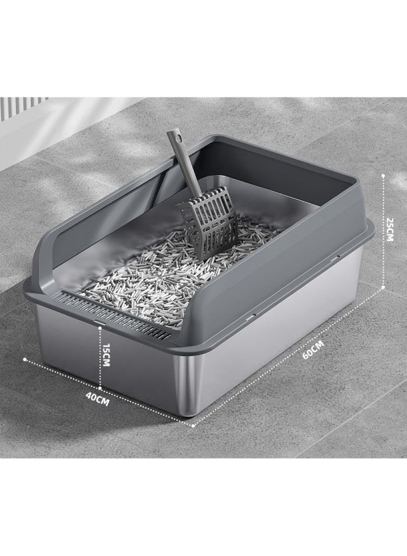 Rock Pow XXL Cat Litter Box Stainless Steel(201) with Scoop and Anti-Splash Cover 60x40x25cm  - Image 2