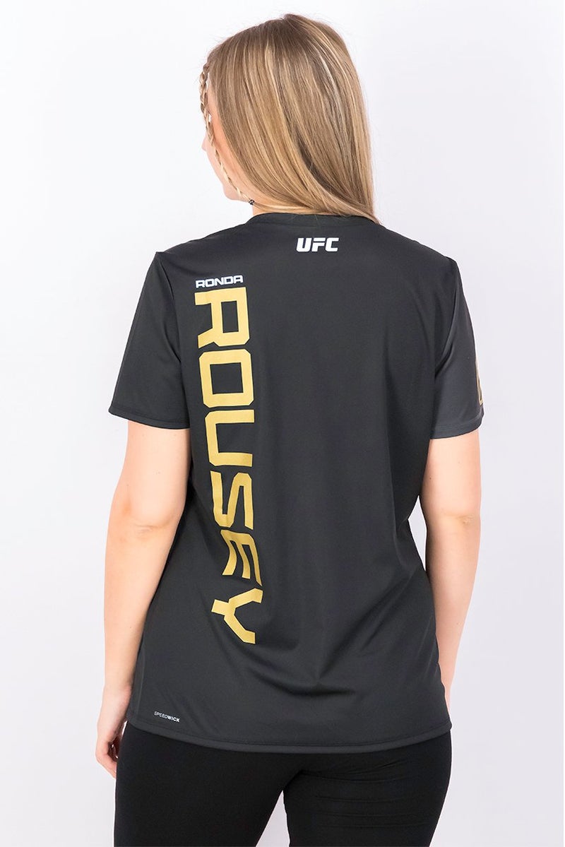 Reebok Women V-neck Short Sleeve Graphic Top, Black and Grey - Image 4