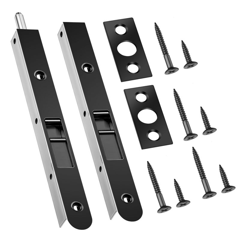 Ceoighe 2 Pack 7 Inch Flush Bolt for Double Door, Heavy Duty Chrome Plating Flush Latch Bolts, French Lock for Opening and Composite Wood Double Dummy Door (Black Plating Color) - Image 1