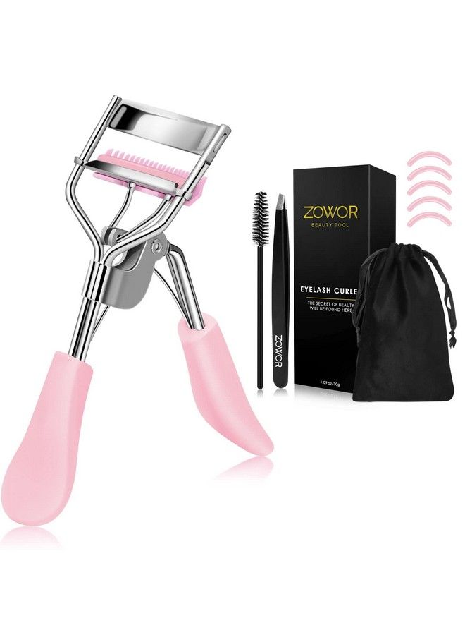 Zowor Eyelash Curler With Comb Fit All Eye Shape Curved Eyelash Curlersnatural And Long Lasting Lash Curler For Women Make Up Gift(Pink) - Image 1
