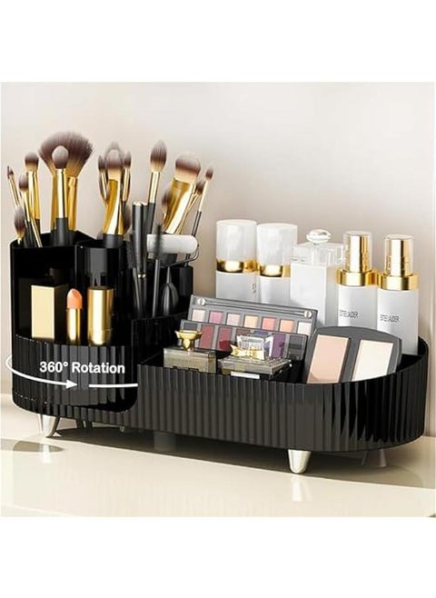 Rotating makeup organizer,Large Capacity Cosmetic Display Case, easy to hold all of your makeup products, at least 20 makeup brushes/eyeliner,10 lipsticks,8 skincare products (Black)