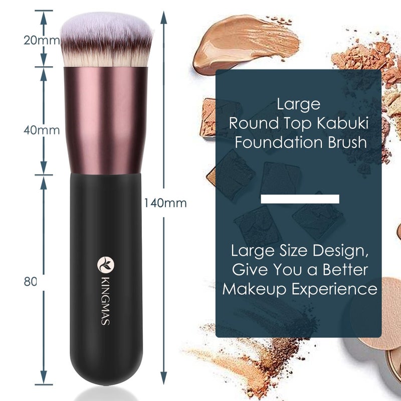 KINGMAS Round Top Foundation Brush, Premium Kabuki Makeup Brush for Liquid, Blending, Cream, Powder,Blush Buffing Stippling Face Makeup Tools (Black, B (Round Top)) - Image 5