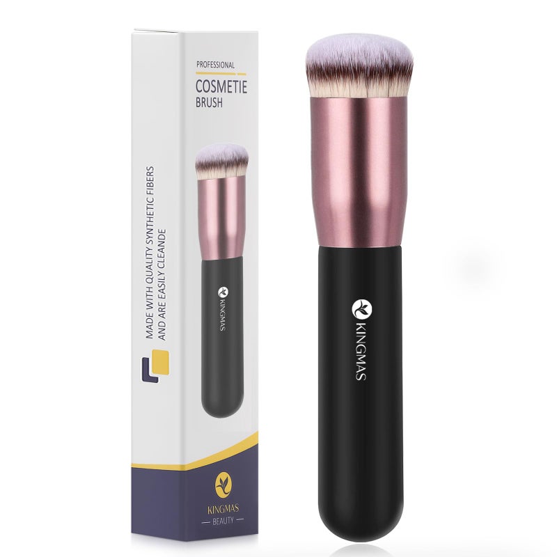 KINGMAS Round Top Foundation Brush, Premium Kabuki Makeup Brush for Liquid, Blending, Cream, Powder,Blush Buffing Stippling Face Makeup Tools (Black, B (Round Top)) - Image 1