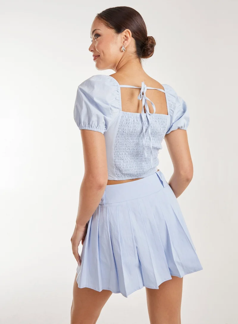 بينك فانيلا بلوزة بأكمام منتفخة وكورسيه