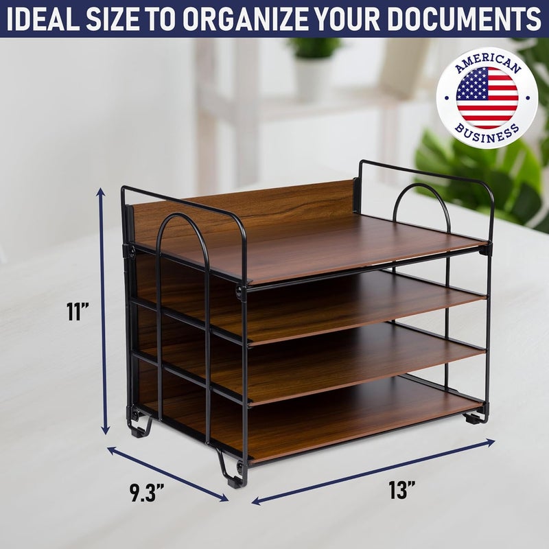 Dasher Products Office Organizer with 4 Tiers, Desk File Organizer with Wood Patterned Shelves, Office Supplies Desk Organizer for Storage of Paper, Bills, Letters, Multi-Functional Desk Organizers and Accessories - Image 3